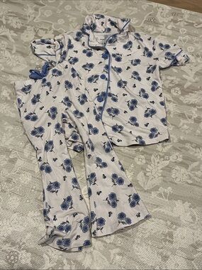 Caden Lane White Pajama Set with Blue Rose Print